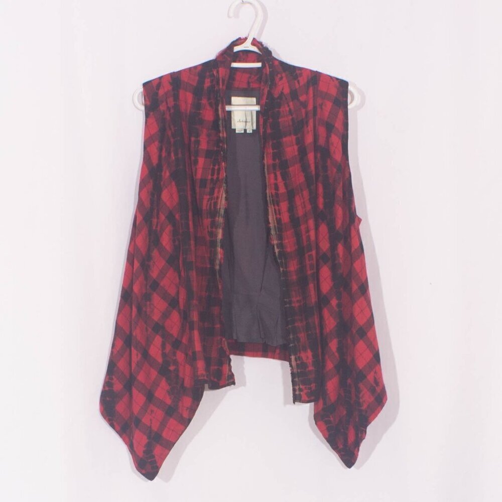ANTHROPOLOGIE Elevenses Roxanne Vest in Red Plaid Waterfall Size M - Picture 5 of 10